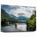 Acrylic print of a large abstract representation of West Virginia scenery in blue and green tones.