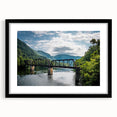 Colorful abstract art print of West Virginia scenery in black frame, ideal for living room decor.