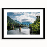 Colorful abstract art print of West Virginia scenery in black frame, ideal for living room decor.