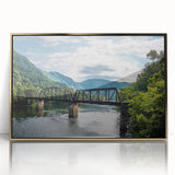 Large art print of West Virginia scenery in mid-century modernist style, featuring a framed acrylic with gold tones.