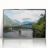 Mid-century modernist art depicting the West Virginia landscape on a silver-framed acrylic print.