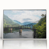 Acrylic print of a serene West Virginia landscape in soft pastel shades, framed in white, ideal for nursery wall art.