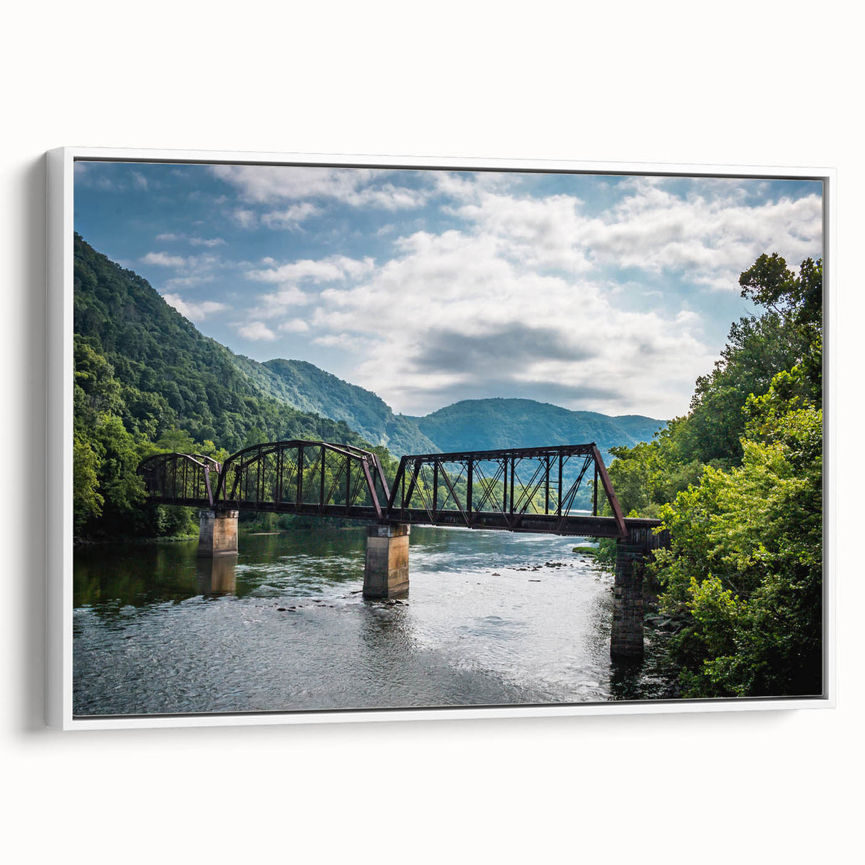 Vintage poster art of West Virginia scenery on framed canvas, featuring colorful art in extra large size.