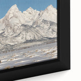 Framed canvas featuring a textured image of the Grand Tetons under a black sky, ideal for extra large living room wall art.