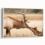 Vintage poster art of Yellowstone scenery on a framed canvas, featuring vibrant colors, ideal for living room decor.