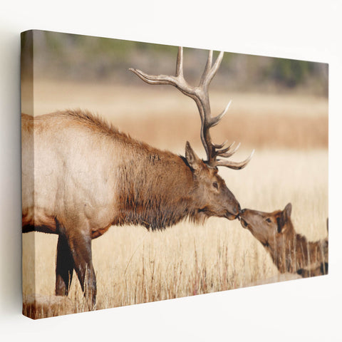 Landscape painting of Yellowstone Park on stretched canvas, featuring earthy green and blue tones.