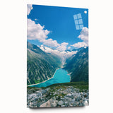 Large abstract wall art depicting spring, with vibrant green and pink tones on acrylic glass.