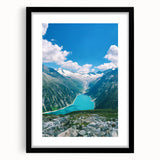 Extra large abstract art print featuring textured, colorful swirls on canvas, framed in black, ideal for living room decor.