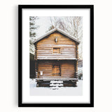 Abstract art print featuring textured swirls in vibrant winter hues on a large black-framed canvas.