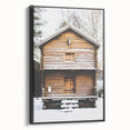 Black and white framed canvas featuring a vintage winter landscape, ideal for bedroom wall art.