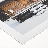 Art deco poster featuring a winter scene in muted blue and white tones on rolled canvas, suitable for dining room decor.