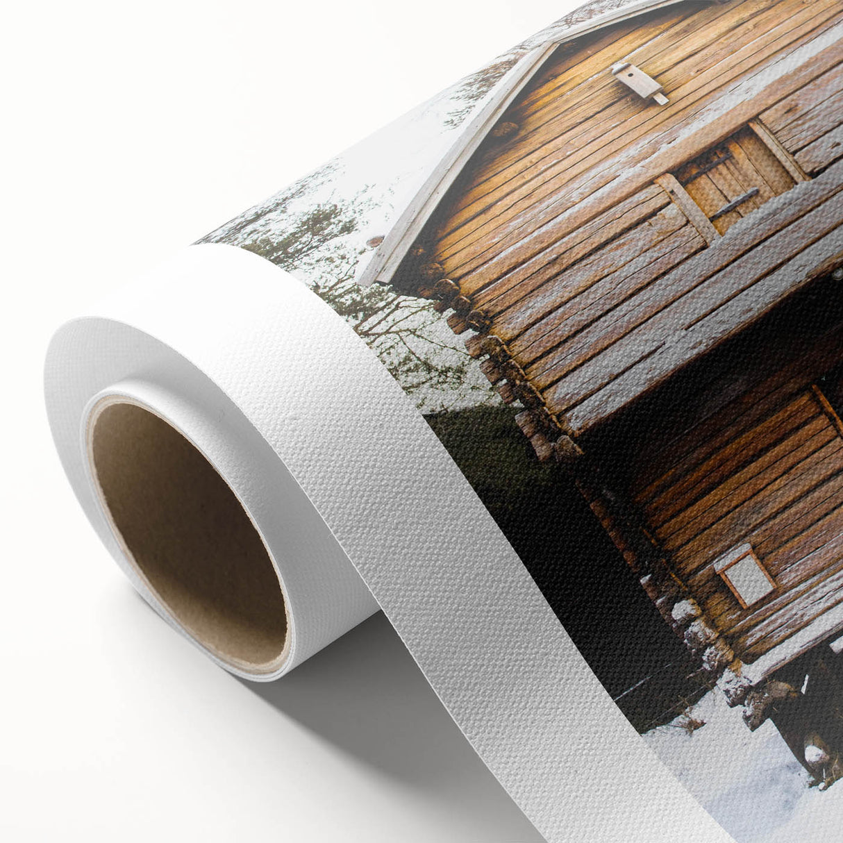 Art deco poster of a winter scene on rolled canvas, with muted blue and white tones, suitable for nursery wall art.