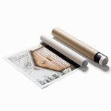 Rolled canvas print featuring a winter-themed floral design in cool blue and white tones.