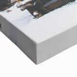 Large art of a winter landscape in black and white on stretched canvas, suitable for bedroom decor.