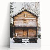 Winter-themed black and white stretched canvas depicting a snowy landscape, ideal for kitchen wall art or bedroom decor.