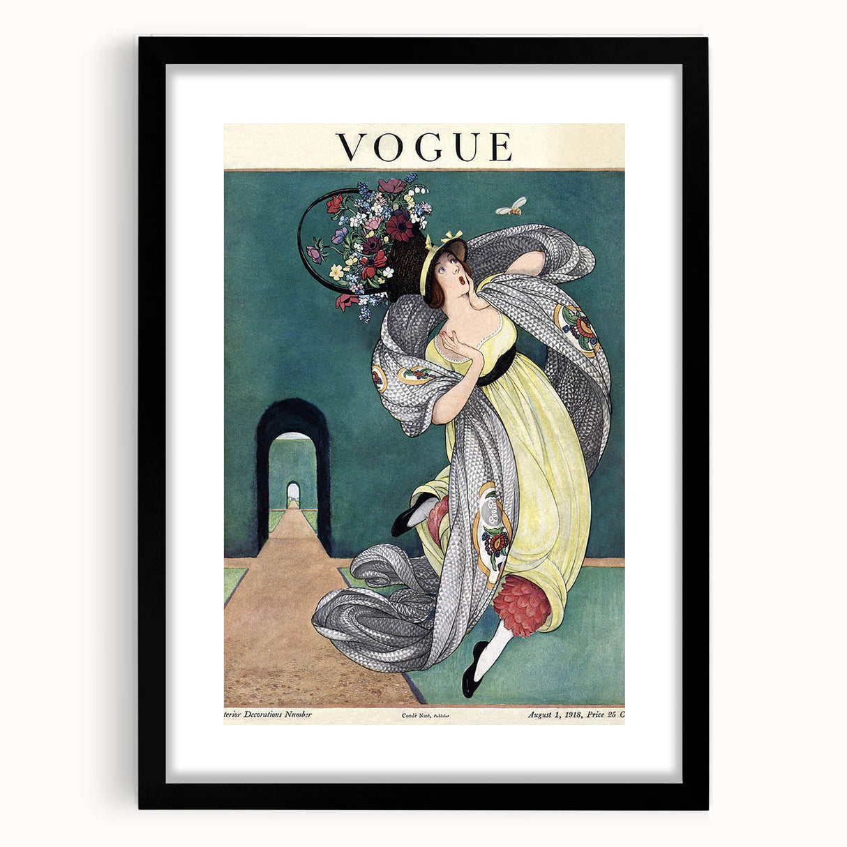 Vintage Vogue Illustration - Floral Hat 1918 Fashion Art Print
