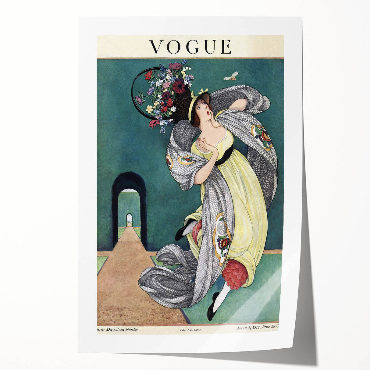 Vintage Vogue Illustration - Floral Hat 1918 Fashion Art Print