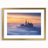 Elegant gold-framed landscape featuring a serene castle scene, complete with matting for added depth, ideal for enhancing home decor and interior design aesthetics.