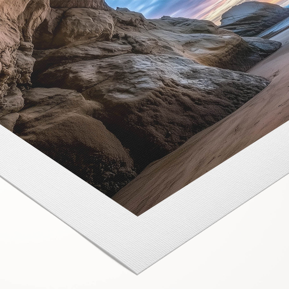 Rolled canvas showcasing a stunning landscape design with cave imagery, featuring earthy tones and intricate details, elegantly packaged in a protective tube for safe shipping. Perfect for adding a unique touch to home decor.