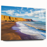 Acrylic glass artwork showcasing a vibrant landscape of cliffs, highlighting intricate color details and textures, ideal for modern home decor.