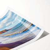 Stunning landscape print showcasing majestic cliffs under a vibrant sunset, rolled and secured in a durable cardboard tube, perfect for art enthusiasts and interior decor.