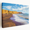 Stretched canvas artwork showcasing a dramatic cliff landscape in vibrant colors, ideal for home decor, adding depth and nature-inspired beauty to interiors.