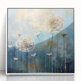 Gold & Blue Dandelion Dining Room Wall Art - Abstract Canvas
