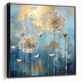 Gold & Blue Dandelion Dining Room Wall Art - Abstract Canvas