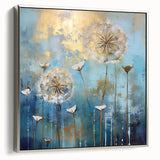 Gold & Blue Dandelion Dining Room Wall Art - Abstract Canvas