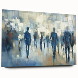 Abstract figurative acrylic artwork displayed in a side view, showcasing vibrant colors and dynamic shapes, ideal for modern home decor or gallery settings.