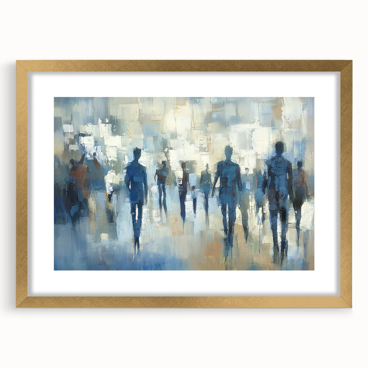 Abstract figurative art frame with a gold mat, showcasing a modern artistic design that enhances any decor, perfect for adding elegance to living spaces.