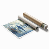 Abstract figurative rolled print showcasing vibrant colors and dynamic shapes, ideal for modern home decor. Packaged securely in a sturdy cardboard tube for delivery.