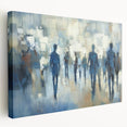 Abstract figurative stretched canvas artwork showcasing vibrant colors and dynamic shapes, displayed from a side view to highlight its depth and texture. Ideal for modern home decor or artistic inspiration.