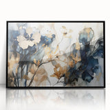 Framed acrylic wall art featuring abstract floral designs in vibrant colors, showcased against a sleek black frame, perfect for modern home decor.