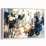 Framed canvas wall art showcasing an abstract floral design with vibrant colors, displayed from a white side view, perfect for modern home decor.