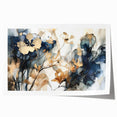 Colorful abstract floral wall art print showcasing vibrant hues of blue, pink, and yellow, beautifully rolled for easy display and storage. Perfect for modern home decor.