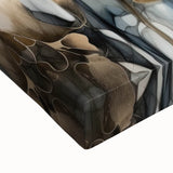 Close-up of vibrant abstract floral wall art on stretched canvas, showcasing intricate brush strokes and a rich color palette of blues and pinks, perfect for modern home decor.