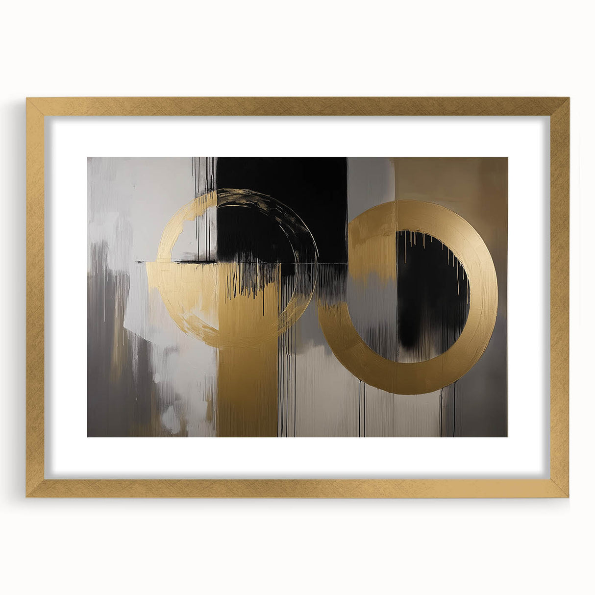 Abstract geometric frame in gold, showcasing a modern design with a mat, ideal for elegant home decor. Perfect for framing artwork or photographs, enhancing interior aesthetics.