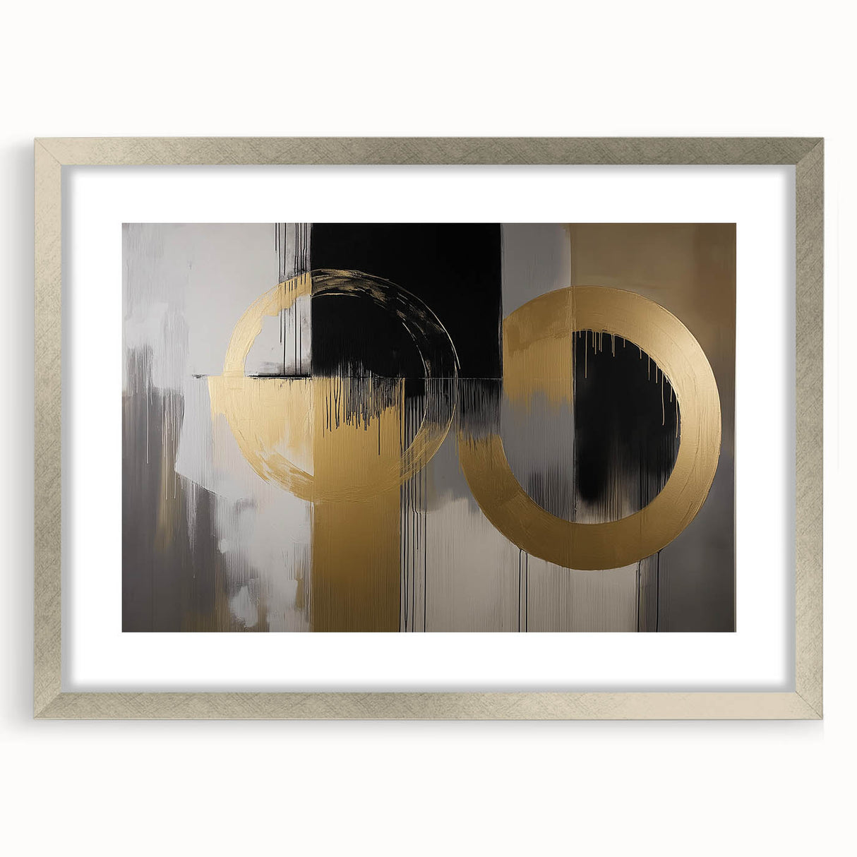 Abstract geometric frame in silver with a mat, showcasing a modern design ideal for contemporary decor. Perfect for adding elegance to any room.