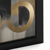 Abstract geometric framed canvas art featuring vibrant colors and intricate patterns, ideal for modern home decor or office spaces, highlighted in a close-up view.