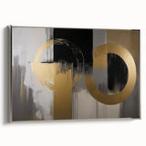 Abstract geometric framed canvas wall art in silver, showcasing intricate shapes and vibrant colors, ideal for modern home decor and stylish interiors.