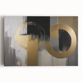 Abstract geometric stretched canvas artwork featuring vibrant colors and intricate shapes, designed to enhance modern interior decor. Ideal for contemporary art lovers seeking a bold statement piece.