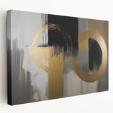 Abstract geometric stretched canvas artwork showcasing vibrant colors and dynamic shapes, ideal for modern home decor. This side view emphasizes the depth and texture, enhancing any living space with contemporary flair.