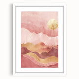Abstract landscape wall art framed with a white mat, showcasing soft pastel colors and organic shapes, ideal for modern home decor and aesthetic enhancement.