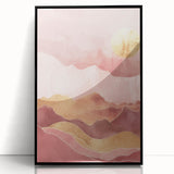 Framed abstract landscape wall art in acrylic, featuring vibrant colors and modern design, displayed from a front view against a neutral background. Ideal for contemporary home decor.