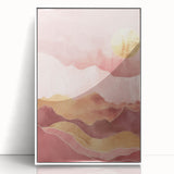 Framed abstract landscape wall art featuring soft white tones and flowing shapes, perfect for modern decor. Ideal for adding a serene touch to living spaces.