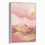 Framed abstract landscape wall art showcasing a serene blend of soft blues and greens, elegantly displayed with a white frame, perfect for modern home decor.