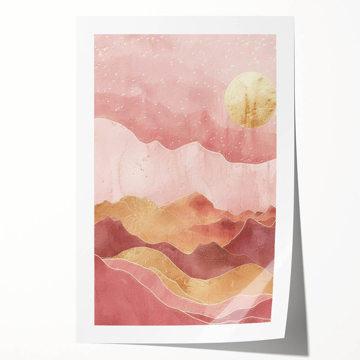 Abstract landscape wall art print showcasing vibrant colors and fluid shapes, rolled and ready for framing. Ideal for modern home decor and artistic spaces.