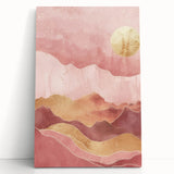 Abstract landscape wall art on stretched canvas, showcasing vibrant colors and dynamic shapes, perfect for modern home decor. The artwork leans against a neutral wall, emphasizing its artistic flair and contemporary style.