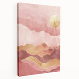 Abstract landscape wall art on stretched canvas showcasing vibrant hues of blue, green, and gold, ideal for modern home decor. Side view highlights the canvas depth and texture, enhancing visual appeal in contemporary settings.